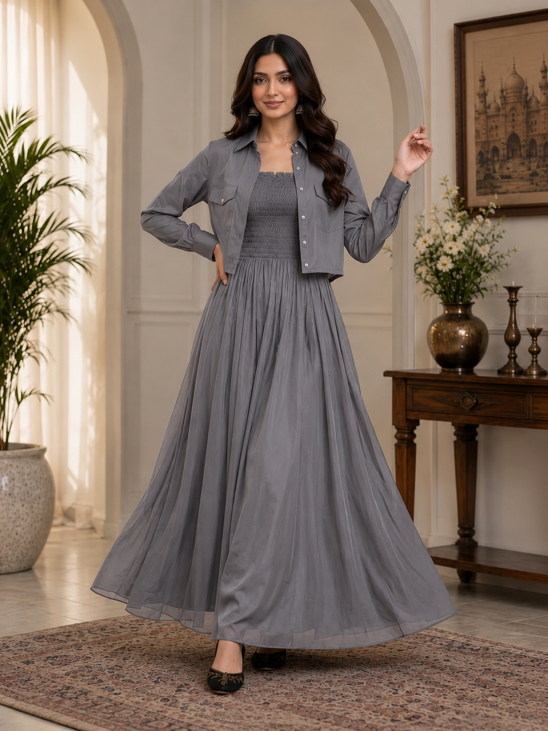 2 Pcs Jacket Button Maxi Grey