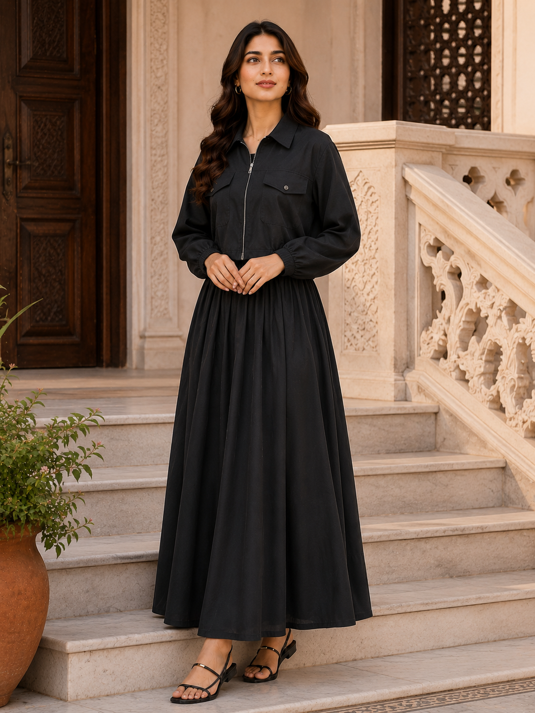 2 Pcs Jacket Zip Maxi Black