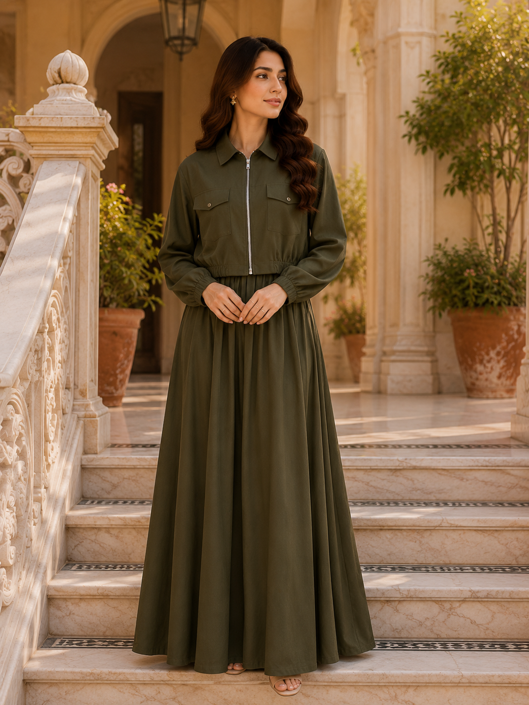 2 Pcs Jacket Zip Maxi Forest Olive