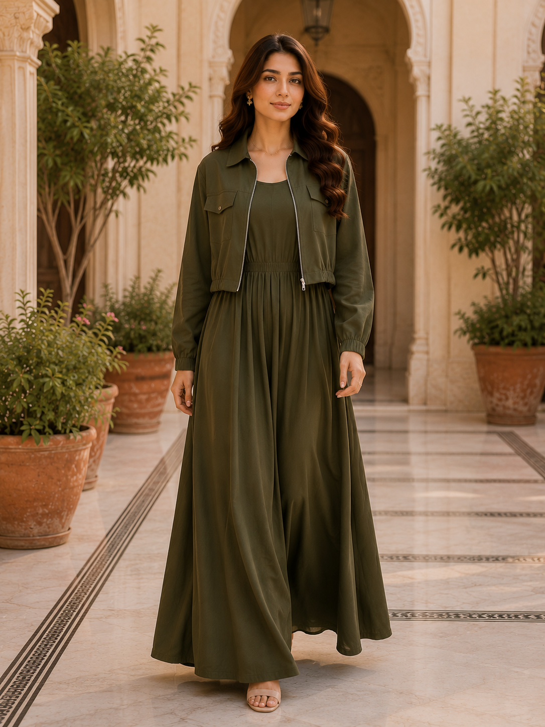 2 Pcs Jacket Zip Maxi Forest Olive