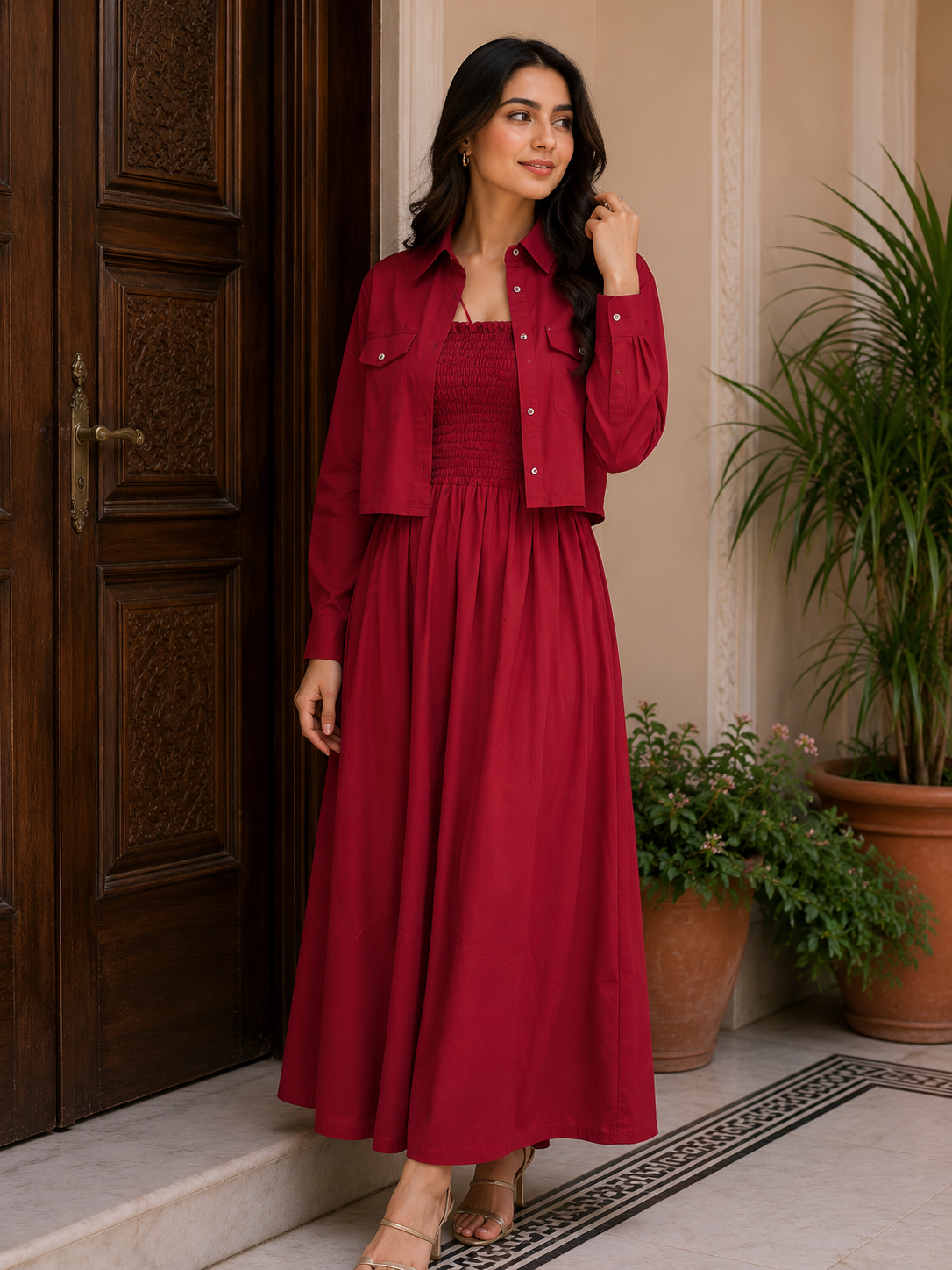 2 Pcs Jacket Button Maxi Crimson Ruby
