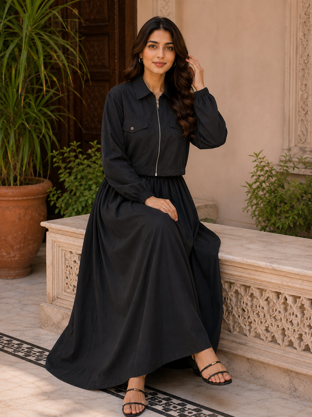2 Pcs Jacket Zip Maxi Black