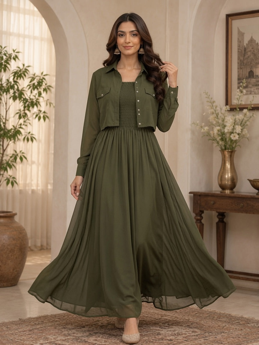 2 Pcs Jacket Button Maxi Olive