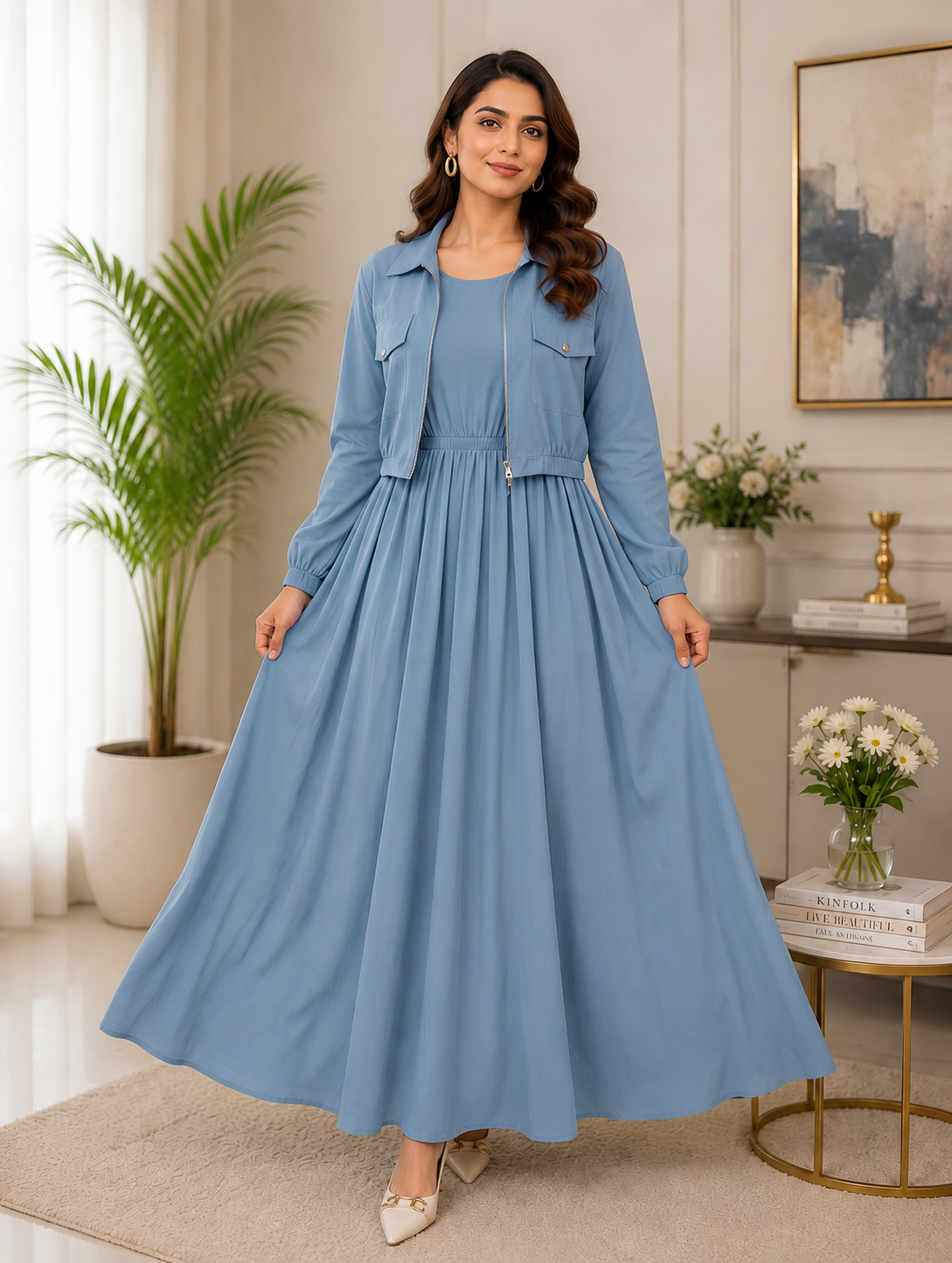 2 Pcs Jacket Zip Maxi Sky Blue