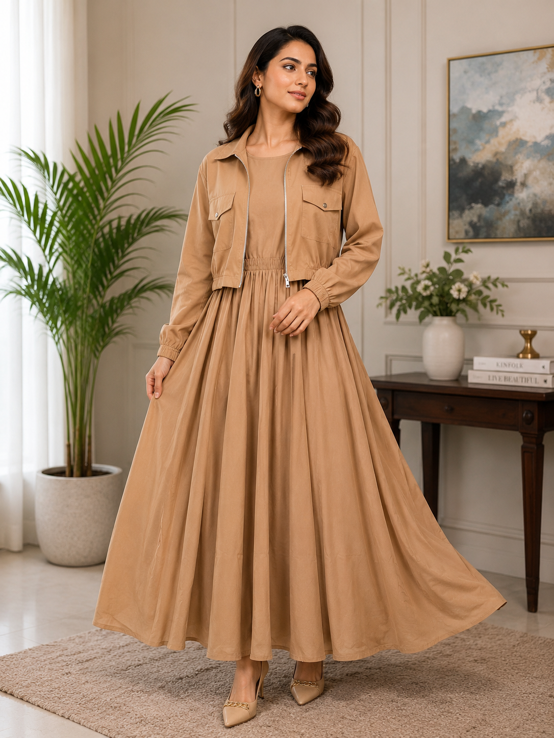 Jacket 2 Pcs Maxi Brown