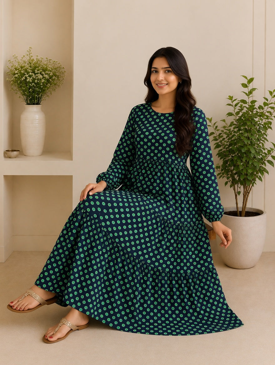 3 Frill Long Maxi Twilight Blue