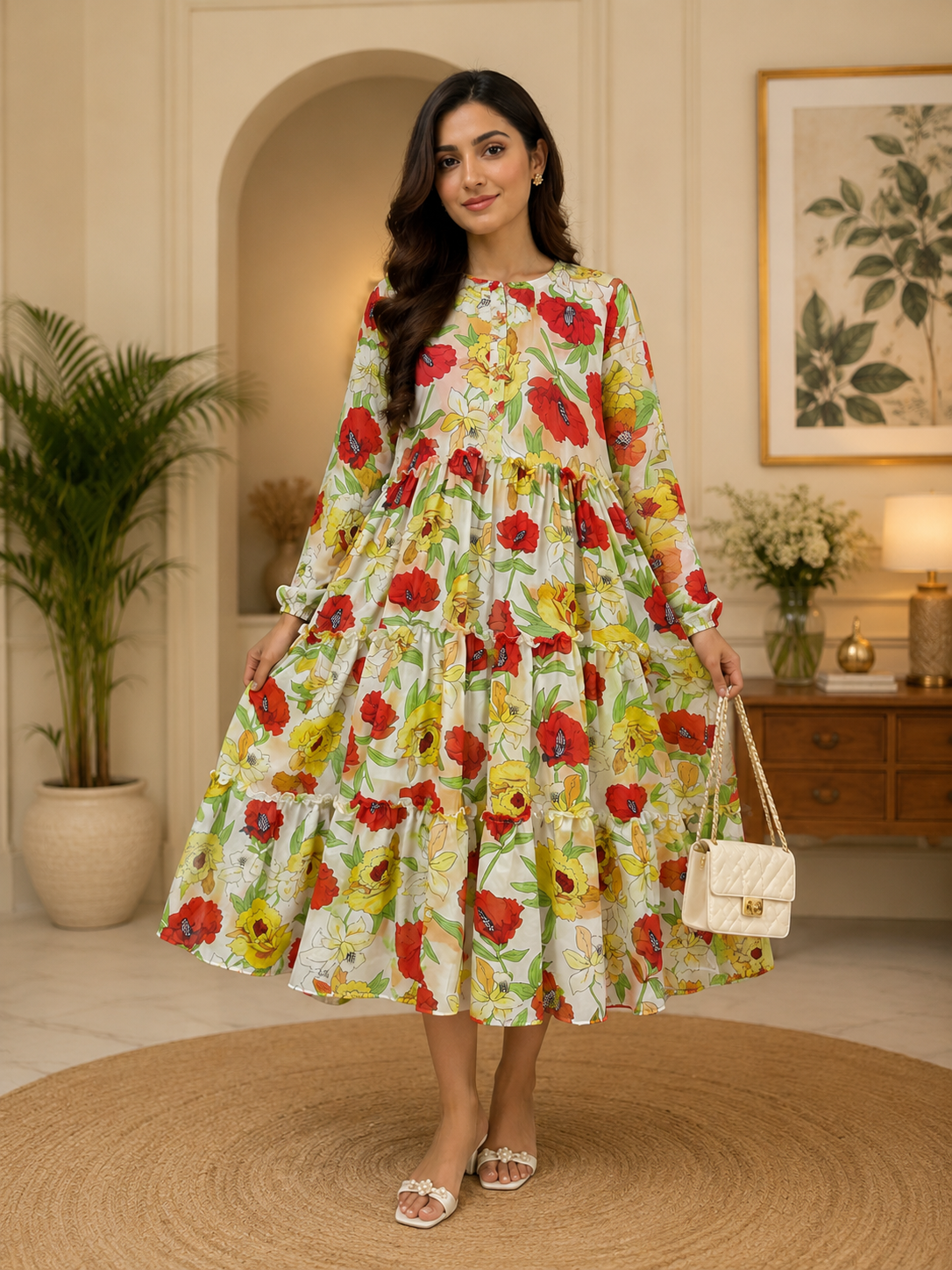 3 Frill Mid-Short Lemon Bloom Maxi