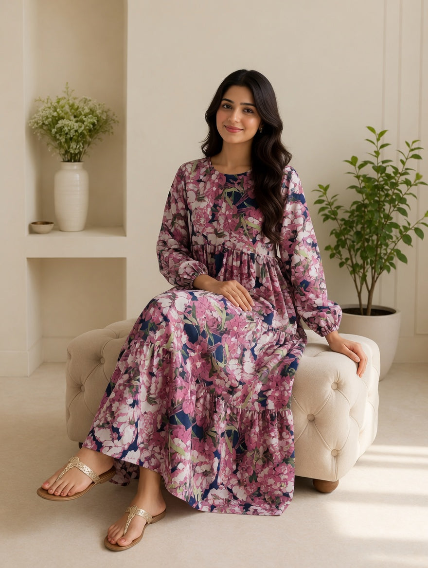 3 Frill Long Maxi Purple Petal
