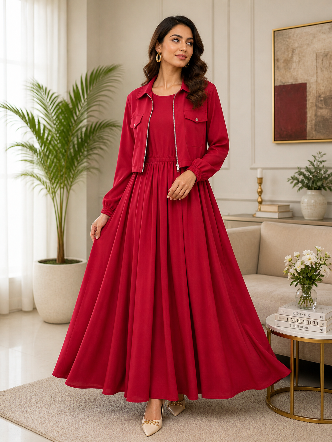 Jacket 2 Pcs Maxi Red