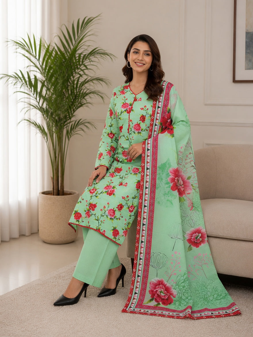 Stitched 3 Piece Lawn Green