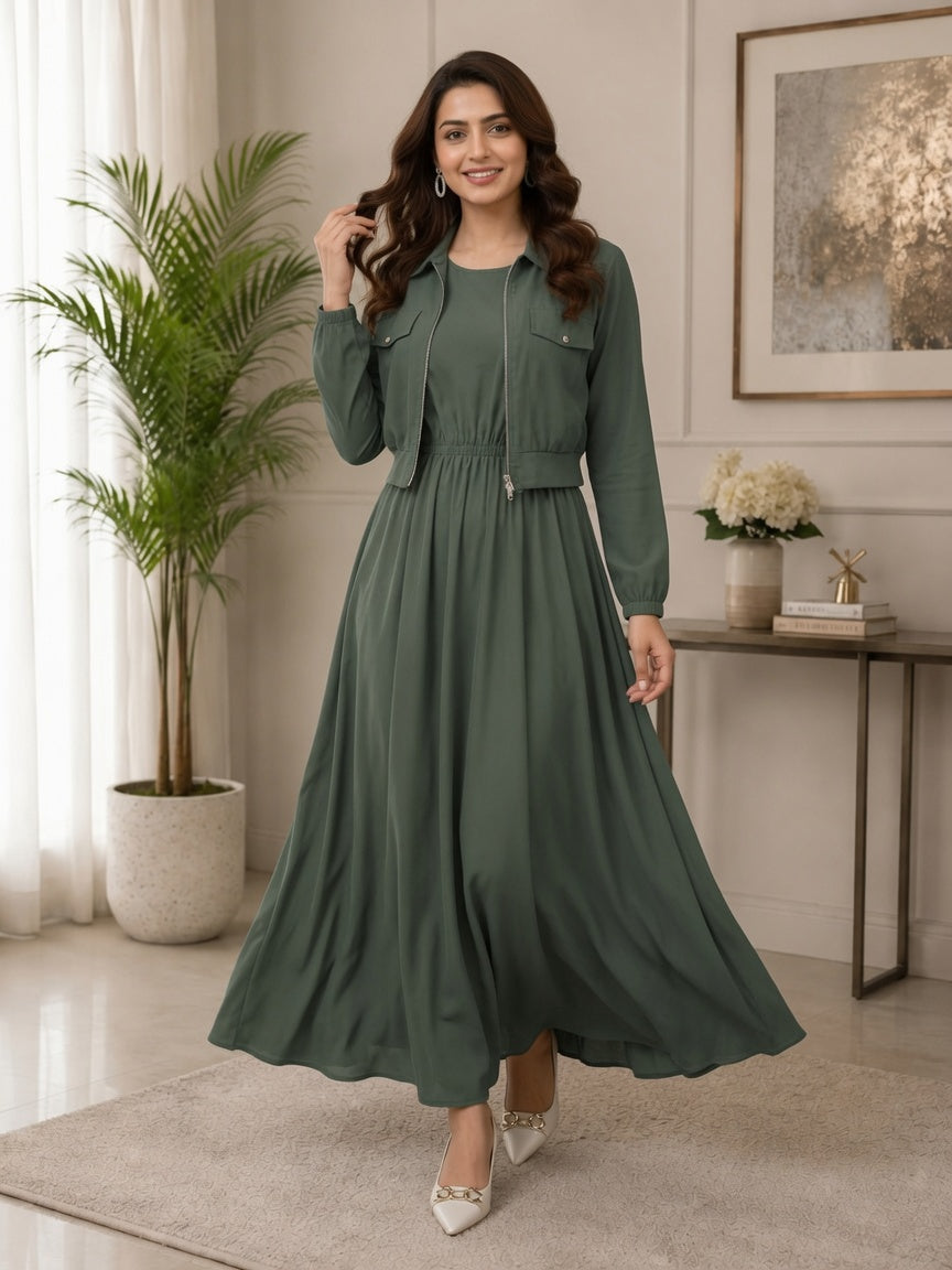 2 Pcs Jacket Zip Maxi Pine Green